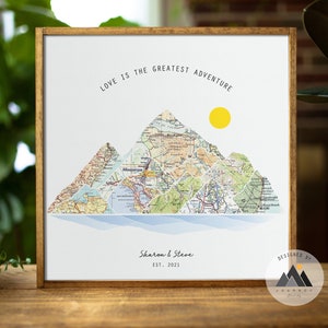 Landkarte für Paare | Benutzerdefinierte Geschenk zum 5. Jahrestag für Mann / Frau | Holz Berg Wand Kunst Travel Keepsake ™