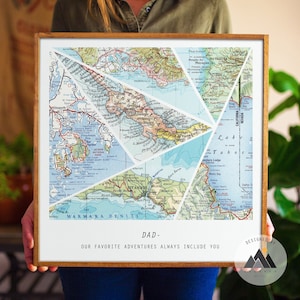 Idea de regalo para el Día del Padre viajero: Impresión de arte de pared con mapa enmarcado personalizado para papá. Regalos para padre, hija, papá y familia. Regalos de cumpleaños personalizados para papá.
