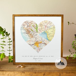 Personalisierte Herz Karte Einzigartige Paare Hochzeit/Verlobung Geschenke | Jahrestag Geschenkideen für Mann, Frau Travel Map Print