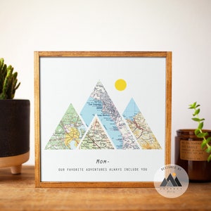 Impresión de arte de mapas Regalos de cumpleaños de mamá para mamá / Regalos personalizados para padres de niños / Impresión de mapas de madre e hija de larga distancia.