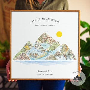 Cadeaux personnalisés uniques des lieux préférés voyagés | Impressions encadrées de collages de cartes, cadeaux souvenirs d'anniversaire pour meilleurs amis/mari/femme