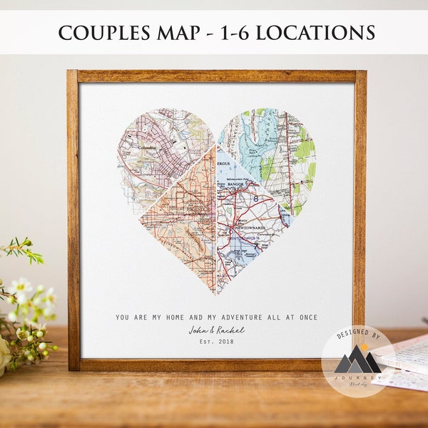 Travel Map Couples Anniversary Gifts for Husband Art | Where We Met Wood Map Print | Custom Map Unique 5th Anniversary Gift for Wife