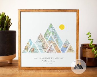Benutzerdefinierte Travel Map Print Paare Hochzeit, Verlobung Geschenke | Personalisierte Geschenke zum 5.Jahrestag für Mann / Frau