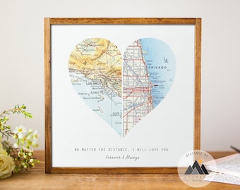 Long Distance Anniversary Gifts for Boyfriend/Girlfriend Map Art Print | First Anniversary/Where We Met Custom Map Gifts