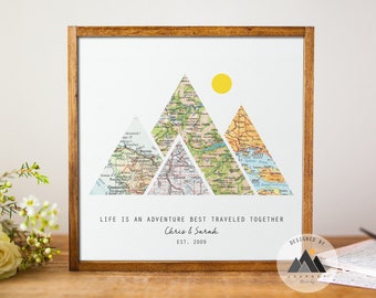 Custom Travel Map Art | Personalized Anniversary Gift, Framed Wood Print
