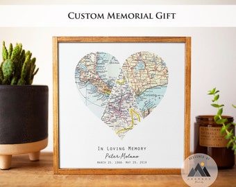 Custom Memorial Map Print Sympathy Gift | Loss of Father, Mother, Personalized Remembrance Gifts | Celebration of Life Map In Loving Memory