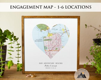 Personalized Map Art Couples Engagement, Wedding Gifts | Personalized Anniversary Gift for Wife, Girlfriend | Couples Wedding Gift Map