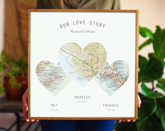 Mapa personalizado para parejas / Mapa con el lugar donde nos conocimos / Regalo de aniversario para marido y mujer / Regalo de boda con ubicación personalizada