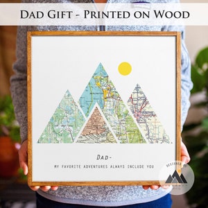 Custom Dad Birthday Gifts for Dad Travel Map Art Print | Mountain Map Wall Art Father Daughter Gifts | Gifts for Dad from Son