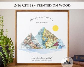 Retirement Gifts for Men, Women Custom Travel Map Print Wood Sign | Coworker Leaving Congratulations Gift | Cute Gifts Mountain Wall Art.™