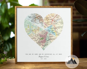 Personalized Travel Wedding, Engagement Map Art Print Sentimental Gift Ideas | Custom Map 5th Anniversary Gifts for Husband, Wife Map Prints