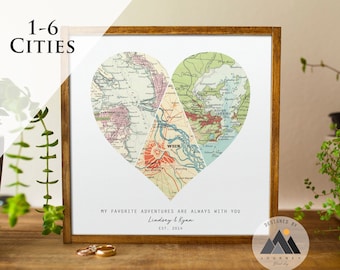 Custom Travel Map Art Print Groom Wedding Day Gifts from Bride | 1st Anniversary, Valentines Day Gifts for Wife | Engagement Gifts Map