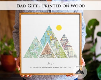 Custom Dad Birthday Gifts for Dad Travel Map Art Print | Mountain Map Wall Art Father Daughter Gifts | Gifts for Dad from Son