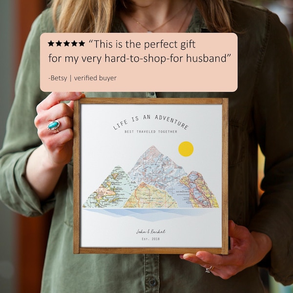 Mapa de montanha onde nos conhecemos | Mapa de localização personalizado para presente | Presente de aniversário para casal | Mapa de madeira personalizado | Decoração de parede para viajantes