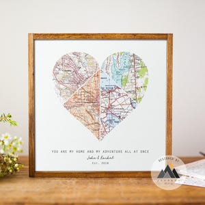 Regalos de aniversario con mapas personalizados para novias y esposas / Regalos de compromiso personalizados para parejas / Arte de pared de madera para recién casados