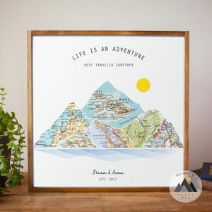 Custom Travel Map Art Prints Anniversary Gifts for Husband | Custom Travel Map 10 Year Anniversary Gifts for Wife | Where We Met Map Print