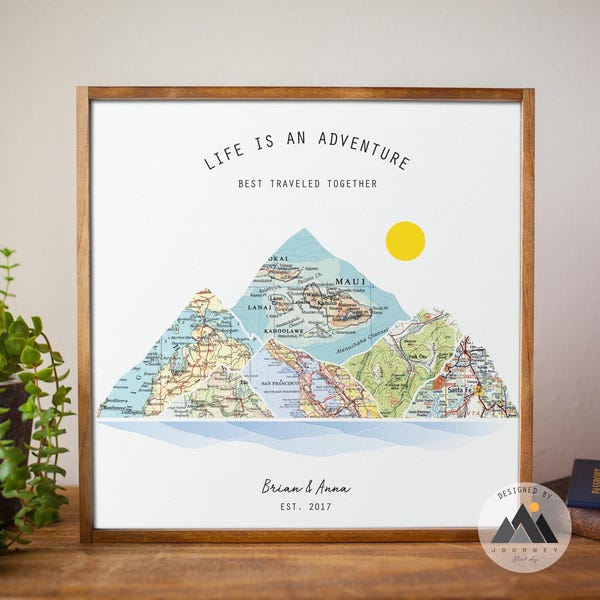 Custom Travel Map Art Prints Anniversary Gifts for Husband | Custom Travel Map 10 Year Anniversary Gifts for Wife | Where We Met Map Print