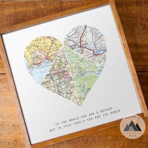 Regalos de cumpleaños para madre e hija a distancia, regalos para el Día de la Madre para mamá, arte de mapas, regalo de cumpleaños para mamá de su hija, regalo familiar de sus hijos.