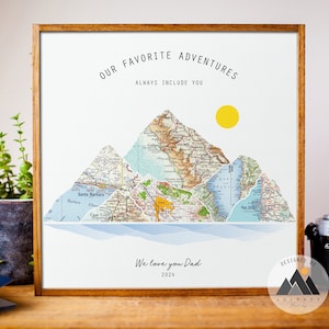 Benutzerdefinierte Papa Geburtstagsgeschenke von Kindern | Bergabenteuer Reisekarte | Berg Wand Kunst Geschenke Jahrestag für Ihn | Geschenke für Papa von Sohn