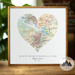 Travel Map Couples Anniversary Gifts for Husband Art Where We Met Wood Map Print Custom Map Unique 5th Anniversary Gift for Wife 5 Maps