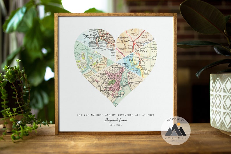 Travel Map Couples Anniversary Gifts for Husband Art Where We Met Wood Map Print Custom Map Unique 5th Anniversary Gift for Wife 5 Maps