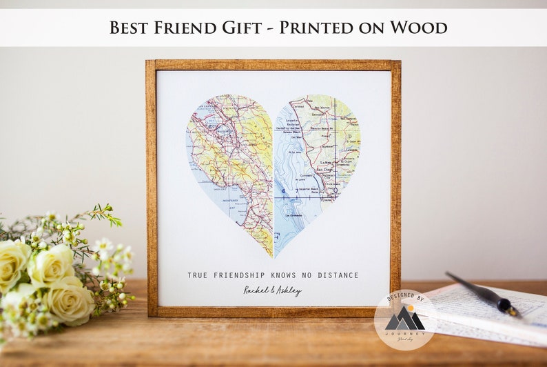 Long Distance Best Friend Custom Galentines Day Gifts Map Art Print Friendship Gifts for Women Moving Away, Birthday Gifts for Friend image 1