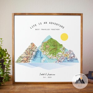 Travel Lover Adventure Gifts for Couples Mountain Map Wall Art Print  | Anniversary Gifts for Husband, Wife | Personalized Gift for Parents™