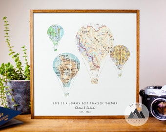 Adventure Awaits Wedding Gifts for Couples Travel Map Print | Custom Framed Engagement, Anniversary Map Travel Gifts for Couples
