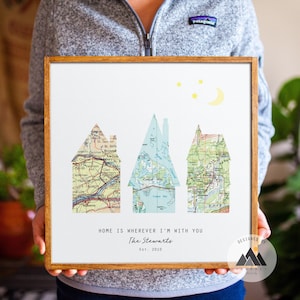 Impression d'art carte personnalisée Couples, nouvelle maison, cadeaux de pendaison de crémaillère | Cadeaux de clôture d'agent immobilier pour les couples Home Sweet Home Signs.™