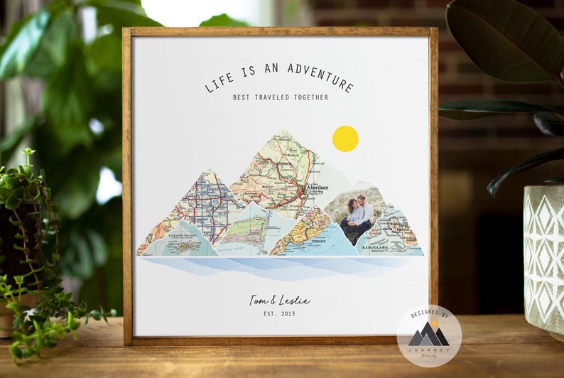 Where We Met Mountain Map | Personalized Location Map Gift | Anniversary Gift Couple | Custom Wood Map Art | Travel Wall Decor image 20
