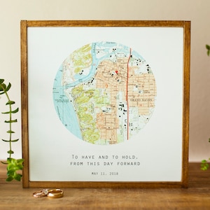 Custom Wood Wedding Map Art Print Groom/Bride Gifts | 5th Anniversary Gifts for Couples | Wedding Guest Book Alternative