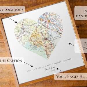 Travel Map Couples Anniversary Gifts for Husband Art Where We Met Wood Map Print Custom Map Unique 5th Anniversary Gift for Wife image 2