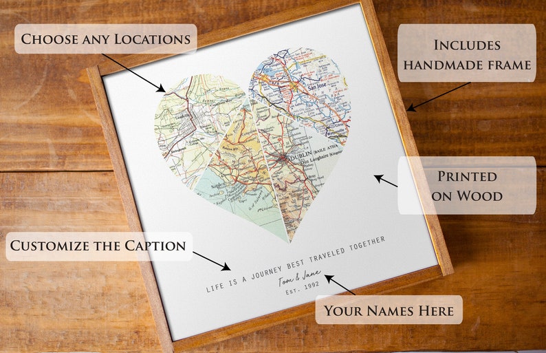 Travel Map Couples Anniversary Gifts for Husband Art Where We Met Wood Map Print Custom Map Unique 5th Anniversary Gift for Wife image 2