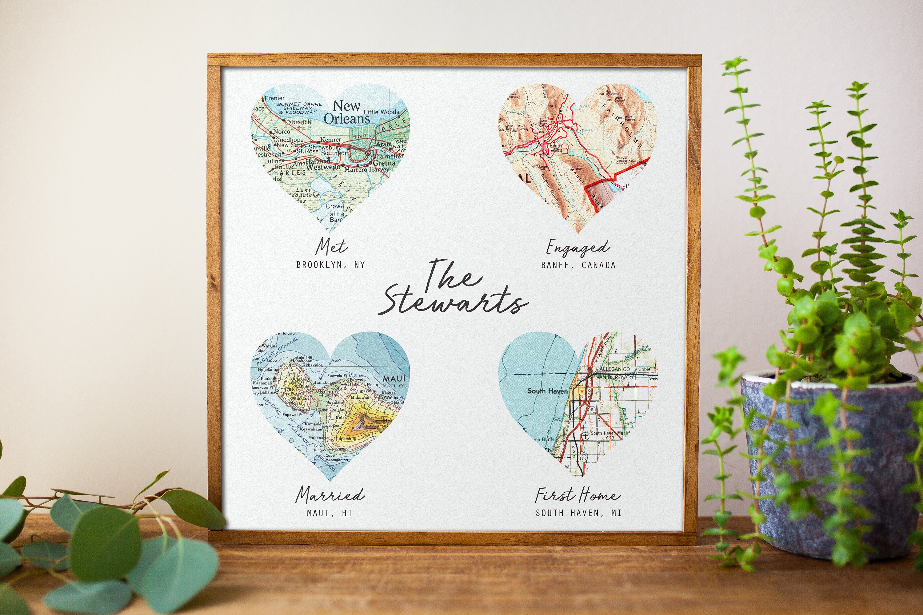 Custom Heart Map Custom Heart Map Art Wedding Gifts for Couples/friends | Personalized ...