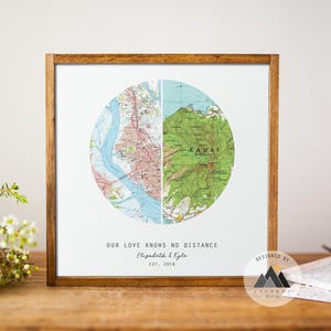 Impresión de mapa caprichosa para tortolitos de larga distancia / Regalo personalizado de dónde nos conocimos / Regalo único de San Valentín para él / ella.