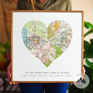 Regalos familiares a distancia personalizados / Mapa personalizado para padres, mamá y papá de los niños / Regalos a distancia para cuñadas y hermanos