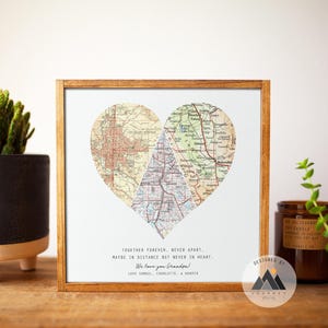 Regalos de cumpleaños para abuelos de larga distancia, arte de mapa de madera, regalo de 80 cumpleaños de nietos, letrero, regalos personalizados para bisabuelos o papás.