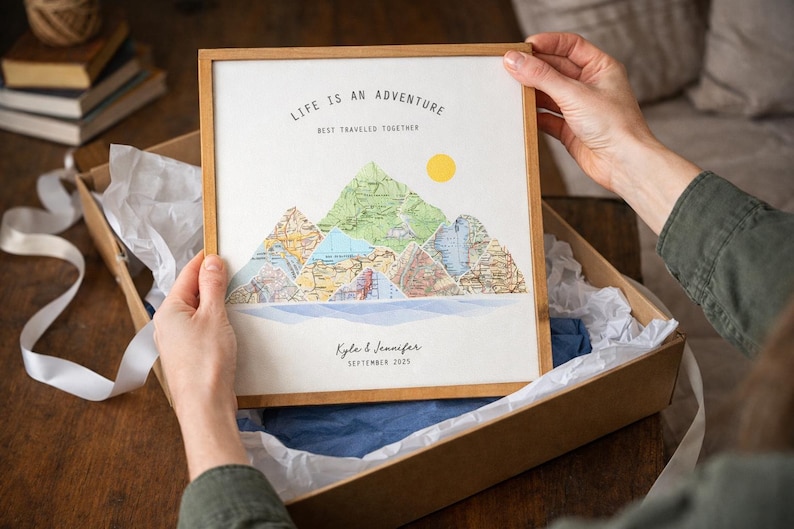 Where We Met Mountain Map | Personalized Location Map Gift | Anniversary Gift Couple | Custom Wood Map Art | Travel Wall Decor image 3