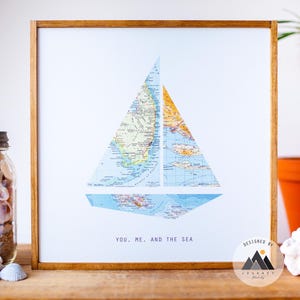 Mapa de viaje de madera de velero personalizado, decoración de casa de lago, mapa náutico, regalos de aniversario para parejas, decoración de pared de viaje tropical e isleño