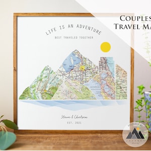Gerahmte individuelle Reise Karte Wand Kunst Paare Verlobung Geschenke | Bergabenteuer Hochzeit, Jahrestag, Vatertagsgeschenke für Ehemann. ™