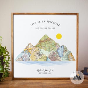 Benutzerdefinierte Reisekarte für Paare zum 5. Jahrestag Geschenke für Mann / Frau | Personalisierte Holz Bergwand Kunst Abenteuer Hochzeit, Verlobung Geschenke.™