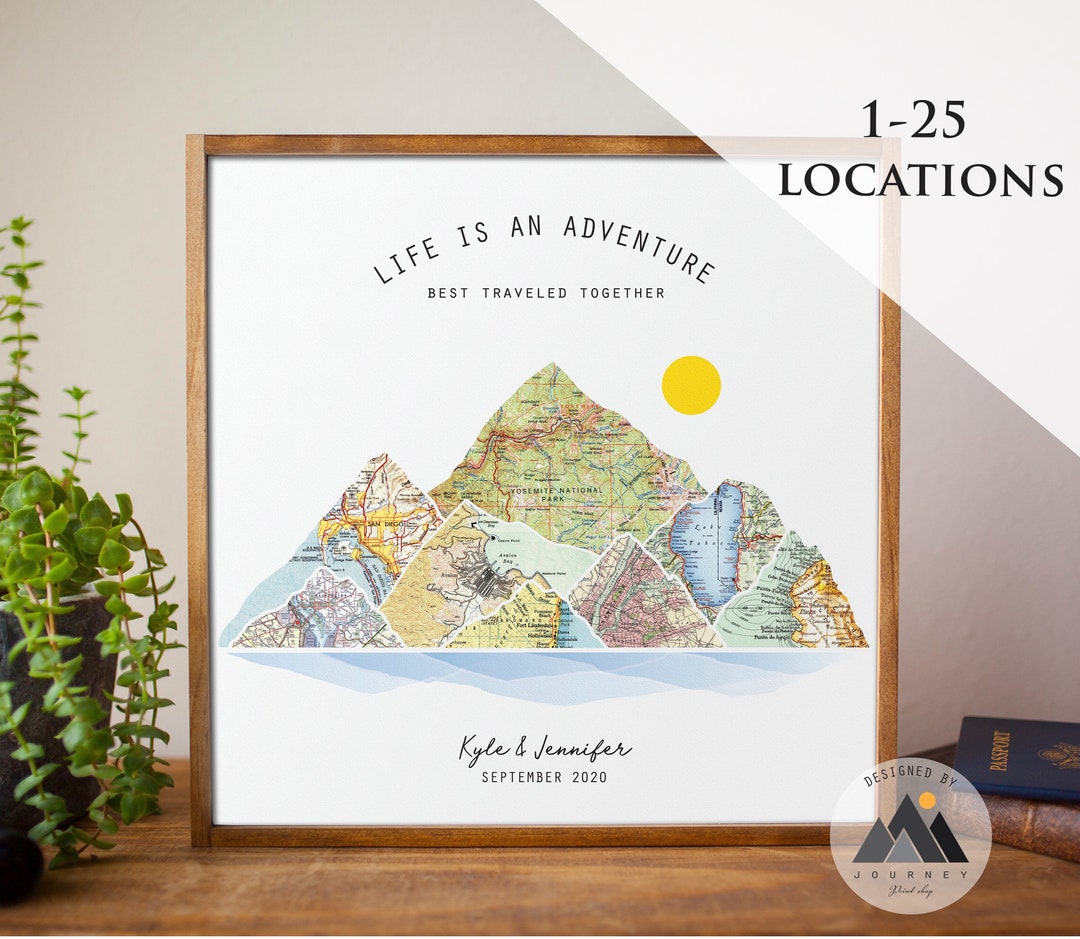 Couples Travel Map Custom 5th Anniversary Gifts for Husband/wife