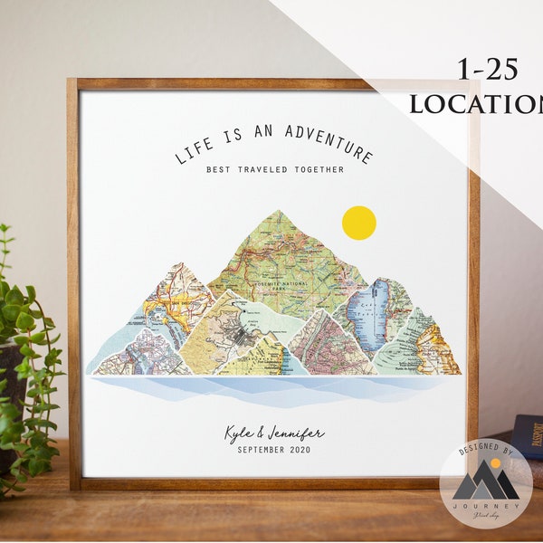 Couples Travel Map Custom 5th Anniversary Gifts For Husband, Wife | Personalized Wood Mountain Travel Adventure Wedding Gifts.™
