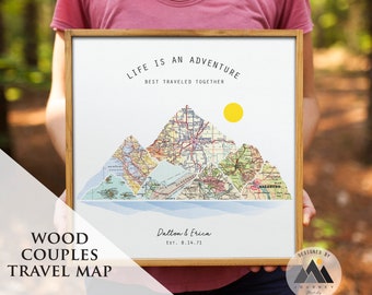 Couples Travel Lover Wedding Sign Map | Anniversary Gifts for Parents | Mountain Map National Park Art | 50th, 10 Year Anniversary.™