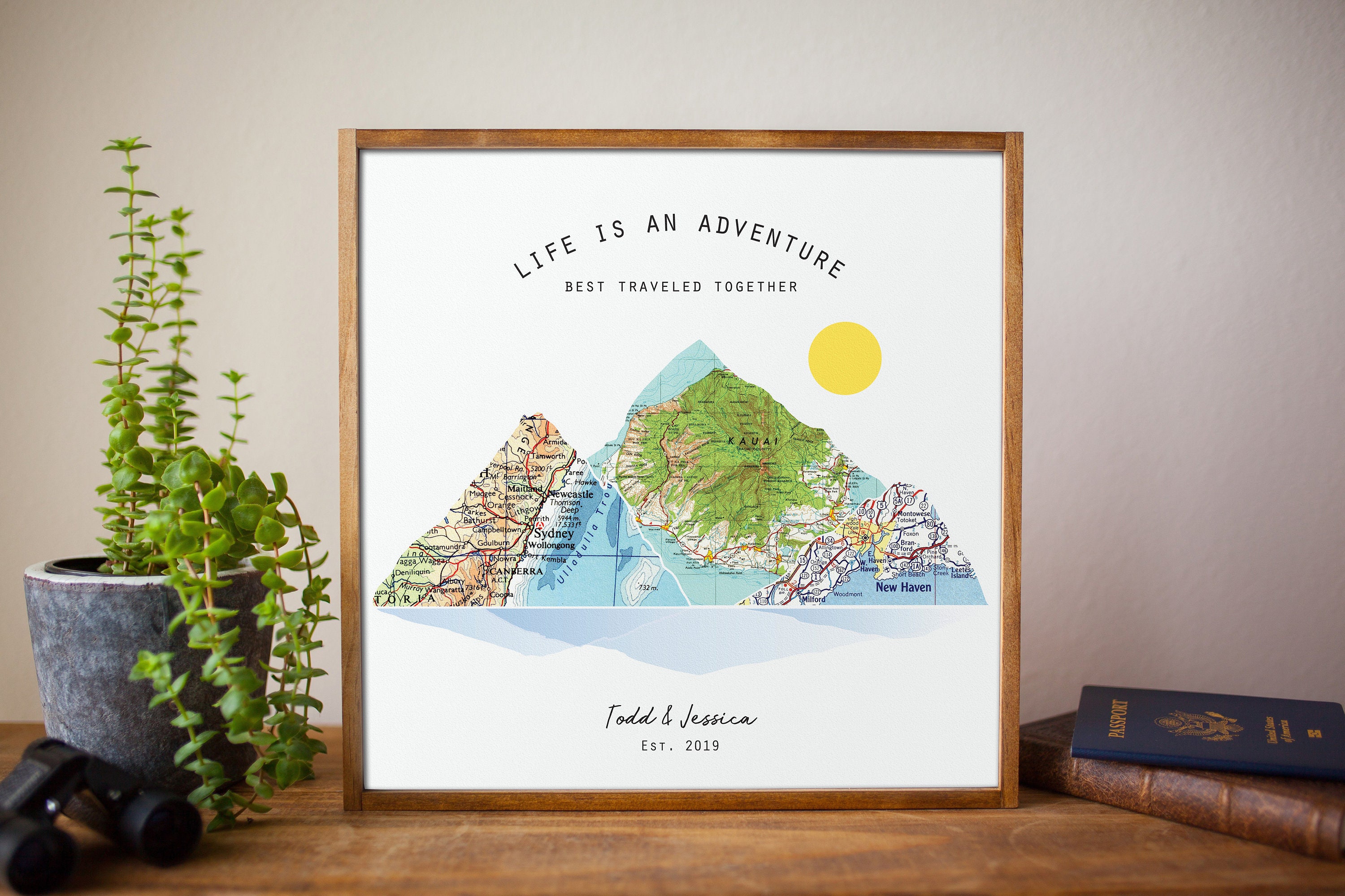 Custom Couples Travel Map Art Print Wedding Gifts - Etsy