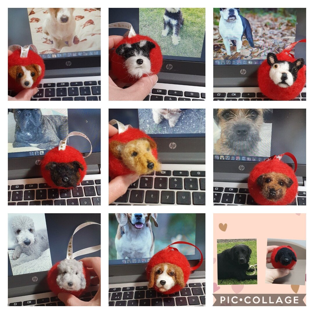 Custome Decoration of Your Own Pet Dog From Photos Felted Onto a Bauble