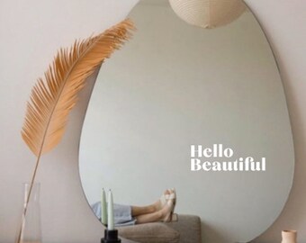 Sticker Hello Beautiful, Stickers miroir, Stickers muraux, Citations de manifestation, Stickers inspirants, Sticker slow living, Stickers miroir