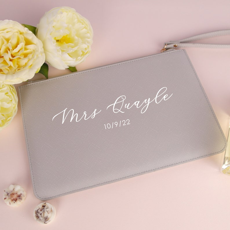 Personalised Bridal clutch bag Bridesmaid gift Maid of Honour gift Gift for the bride Bride wedding clutch bag Hen party gift image 2