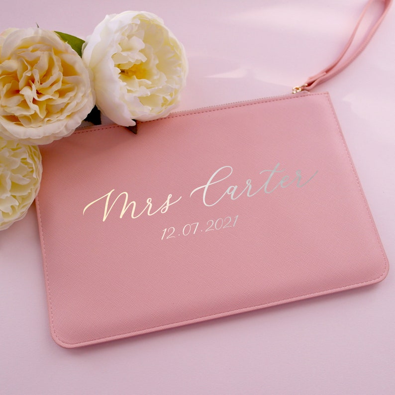 Personalised Bridal clutch bag Bridesmaid gift Maid of Honour gift Gift for the bride Bride wedding clutch bag Hen party gift image 3