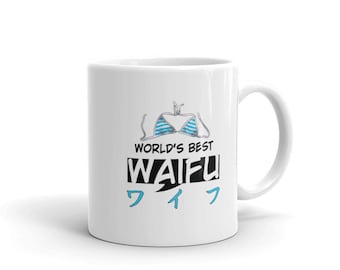 Worlds Best Waifu Coffee mug. Features &quot; Waifu &quot; in Japanese. Great anime gift. Manga, Otaku, Geek, Japanese Language.